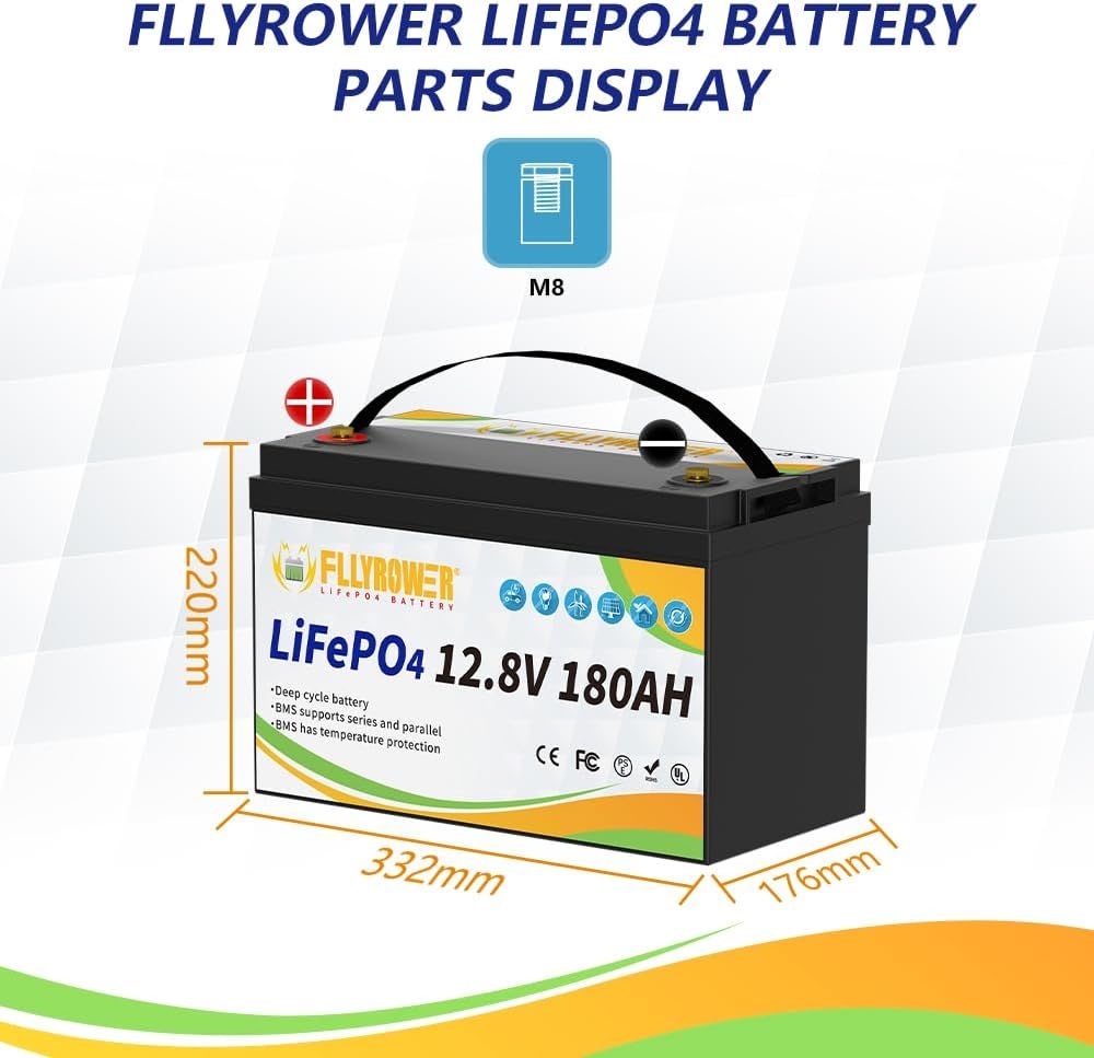 Акумулятор FlyPower LiFePO4 12V/180AH, 2304W*h (літій-залізо-фосфатний акумулятор для ДБЖ (UPS)) — фото 4