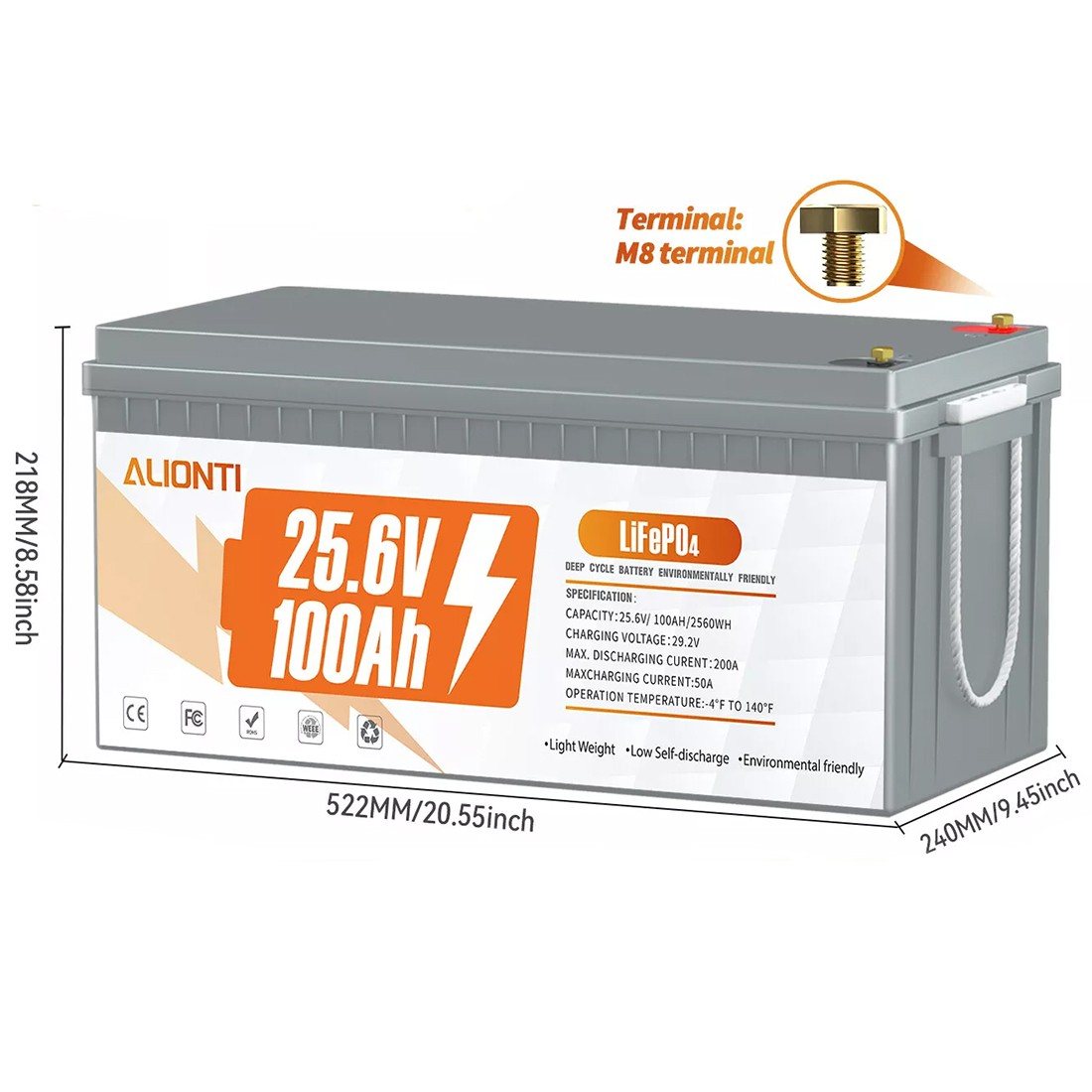 Акумулятор Alionti LiFePO4 25,6V/100AH, 2560W*h, 100A (літій-залізо-фосфатний акумулятор для ДБЖ (UPS)) — фото 2