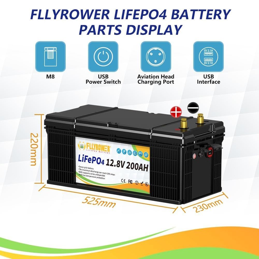 Акумулятор FlyPower LiFePO4 12V/200AH, 2560W*h (літій-залізо-фосфатний акумулятор для ДБЖ (UPS)) — фото 6