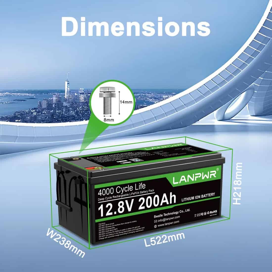 Акумулятор LanPWR LiFePO4 12V/200AH, 200A (2560W*h), Smart BMS, Bluetooth APP (літій-залізо-фосфатний акумулятор для ДБЖ (UPS)) — фото 3