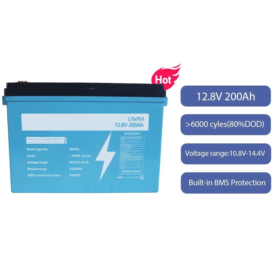 Акумулятор Dipower LiFePO4 12V/200AH (2560W*h), Smart BMS, Bluetooth APP (літій-залізо-фосфатний акумулятор для ДБЖ (UPS)) — фото 2