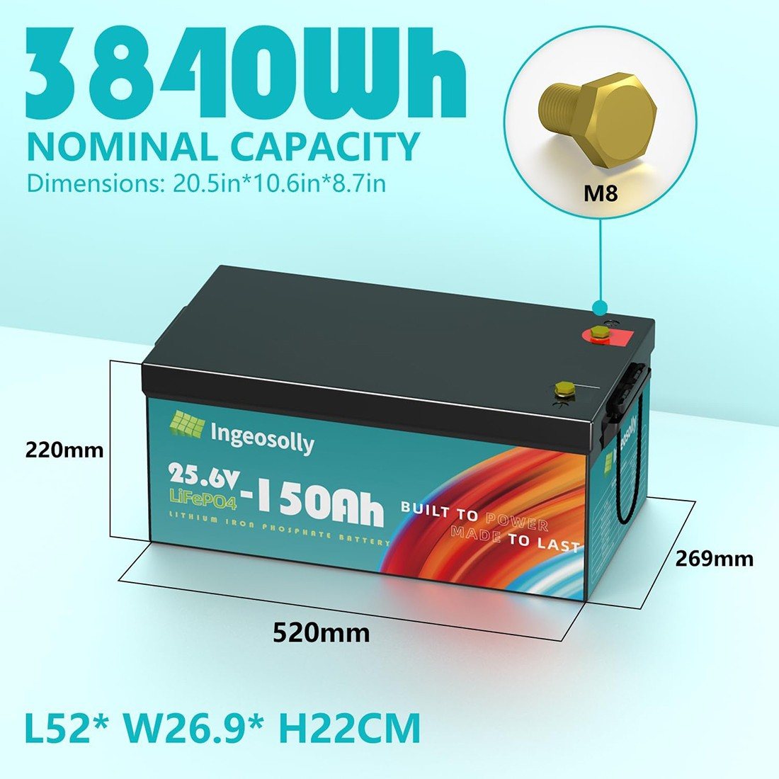 Акумулятор Ingeosolly LiFePO4 25.6V/150AH (3840W*h) (літій-залізо-фосфатний акумулятор для ДБЖ (UPS)) — фото 5