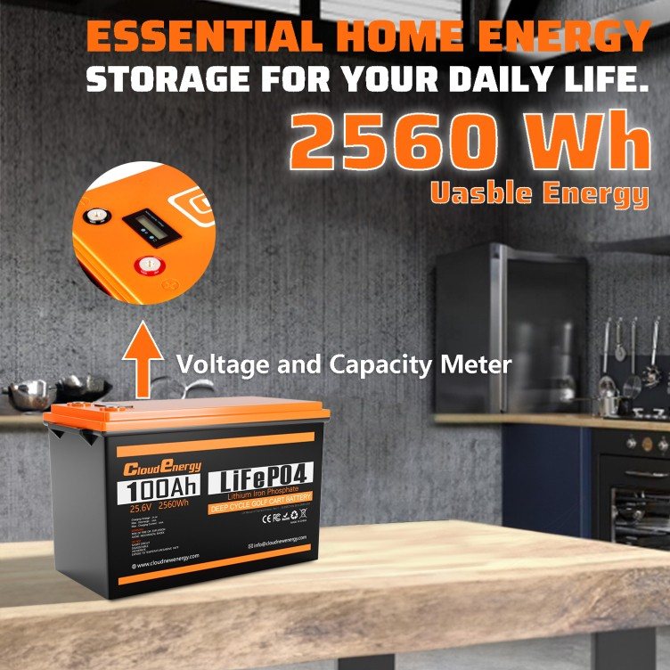 Акумулятор Cloud Energy LiFePO4 24V/100AH, 2560W*h, 100А (з дисплєм, літій-залізо-фосфатний акумулятор для ДБЖ (UPS)) — фото 4
