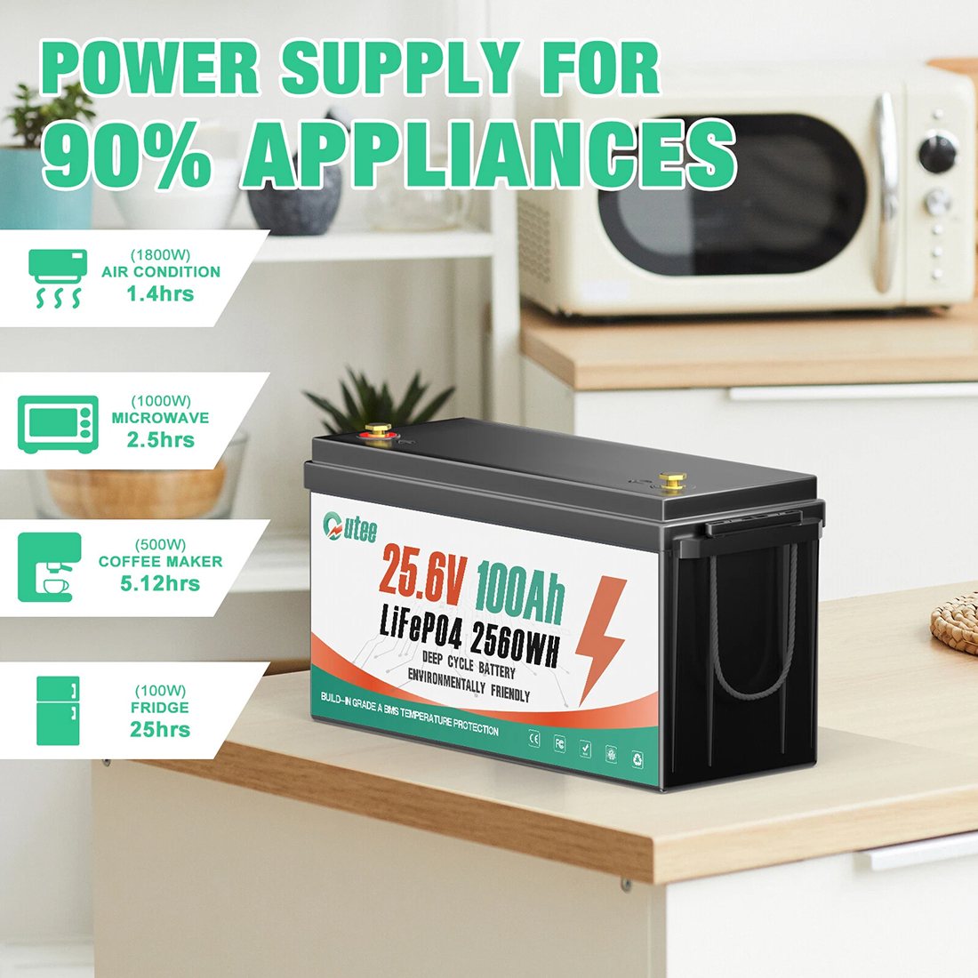 Акумулятор Outee LiFePO4 24V/100AH (2560W*h) (літій-залізо-фосфатний акумулятор для ДБЖ (UPS)) — фото 8