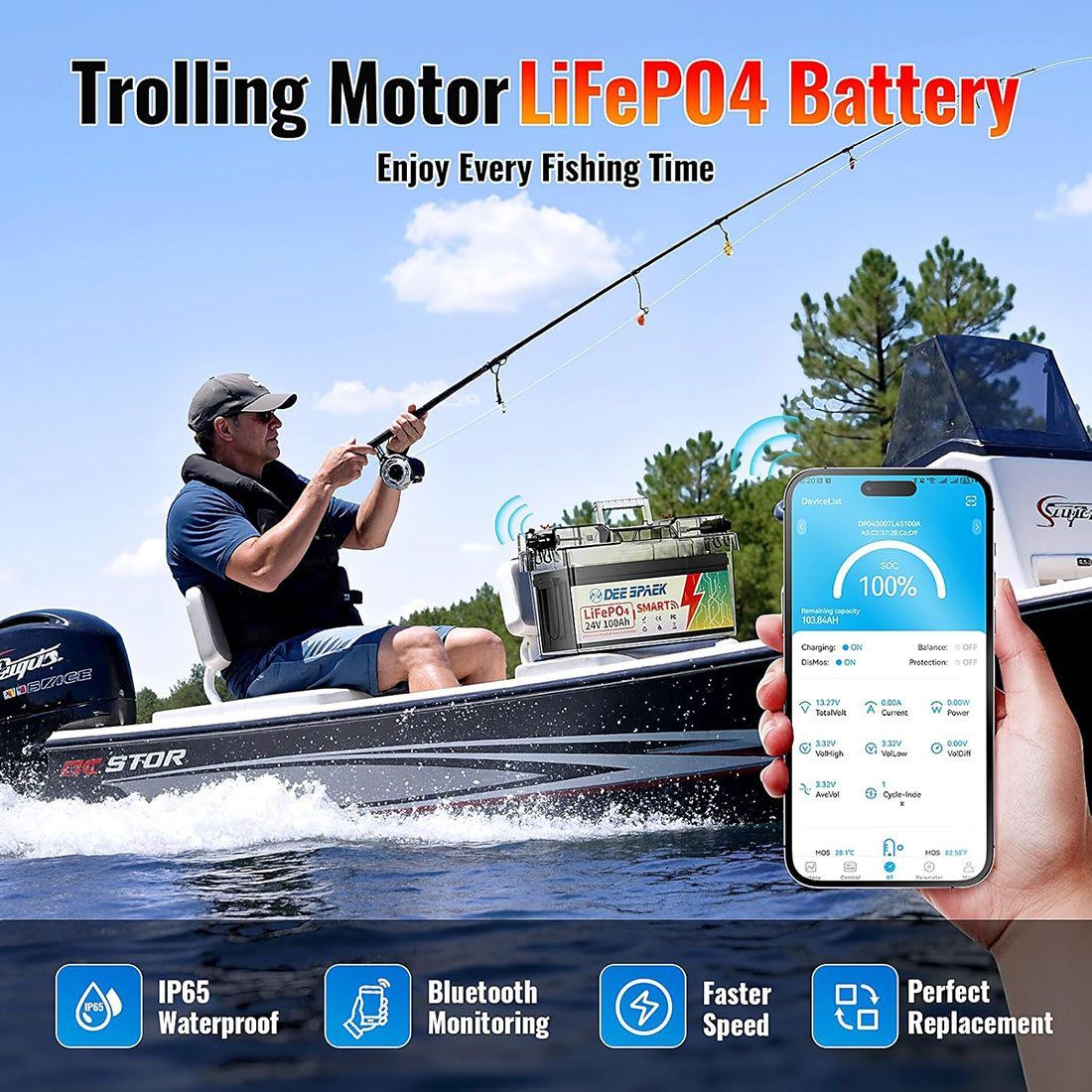Акумулятор DeeSpaek LiFePO4 24V/100AH, 50A/100A (2560W*h), Smart BMS, Bluetooth APP, (літій-залізо-фосфатний акумулятор для ДБЖ (UPS)) — фото 3