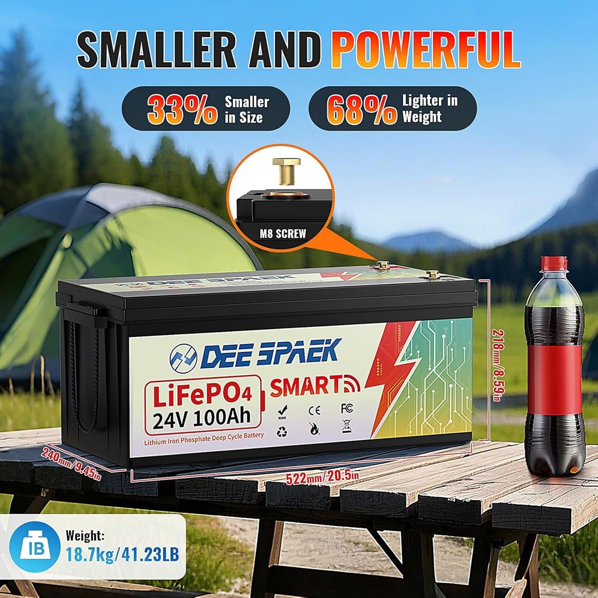 Акумулятор DeeSpaek LiFePO4 24V/100AH, 50A/100A (2560W*h), Smart BMS, Bluetooth APP, (літій-залізо-фосфатний акумулятор для ДБЖ (UPS)) — фото 5