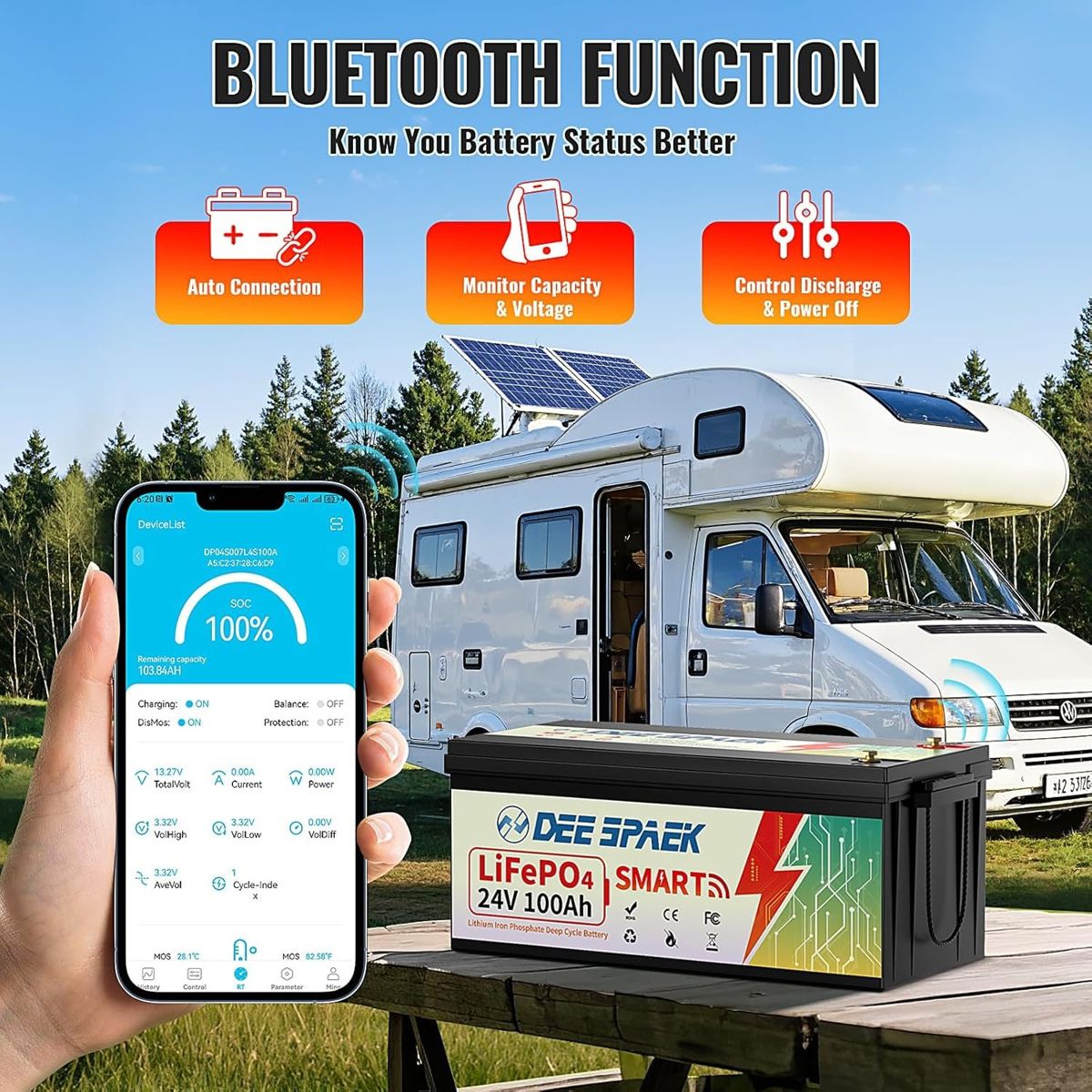 Акумулятор DeeSpaek LiFePO4 24V/100AH, 50A/100A (2560W*h), Smart BMS, Bluetooth APP, (літій-залізо-фосфатний акумулятор для ДБЖ (UPS)) — фото 7