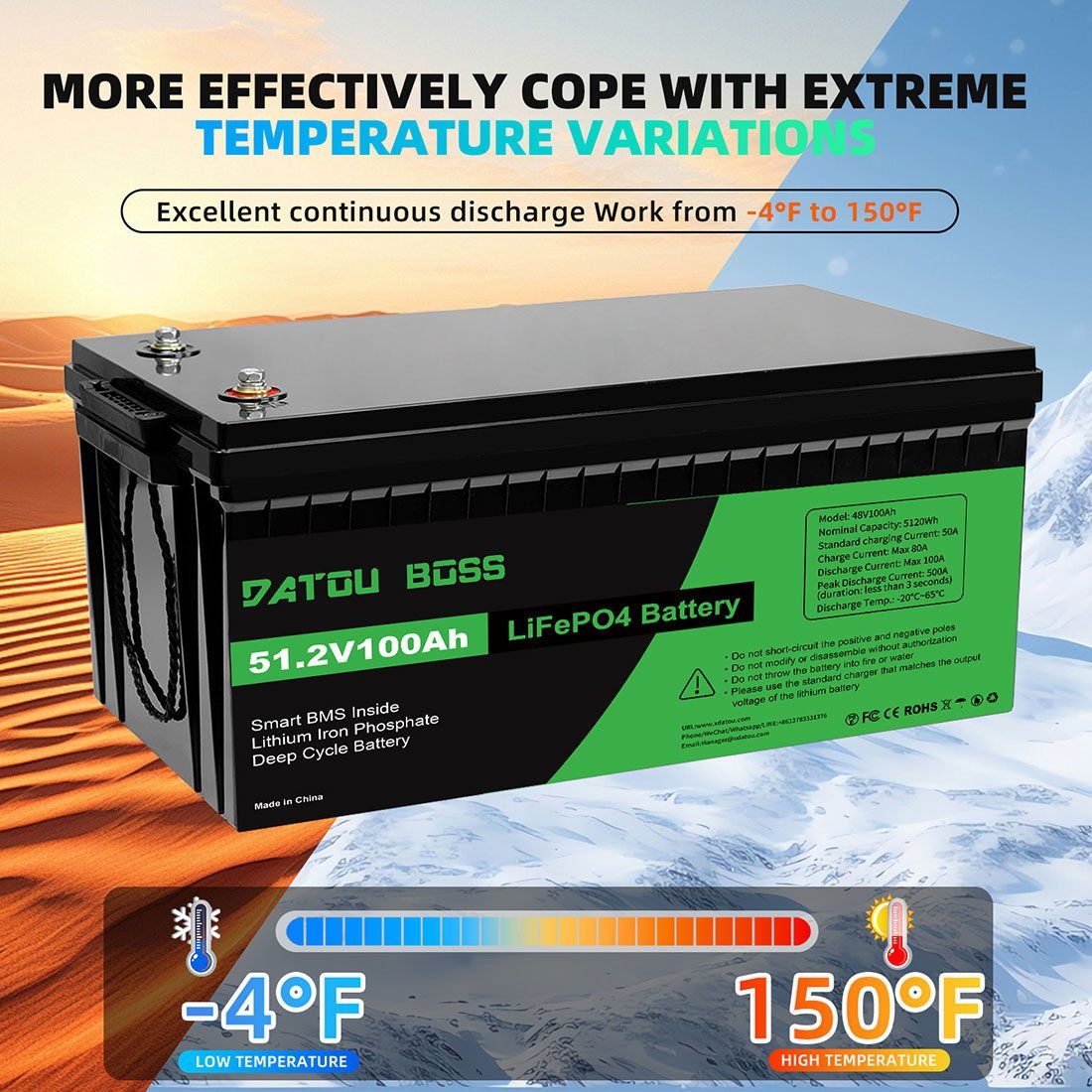 Акумулятор DATOU BOSS LiFePO4 48V/100AH (5120W*h) (літій-залізо-фосфатний акумулятор для ДБЖ (UPS)) — фото 7