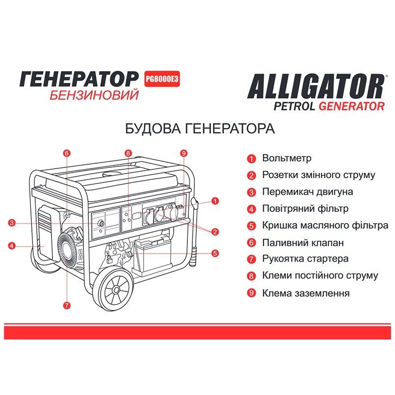 Бензиновий генератор Alligator PG8000E3 — фото 3