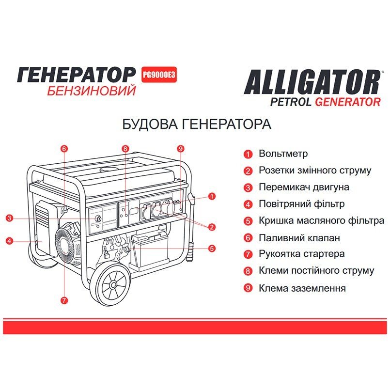Бензиновий генератор Alligator PG9000E3 — фото 3
