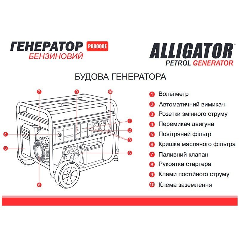 Бензиновий генератор Alligator PG8000E — фото 3