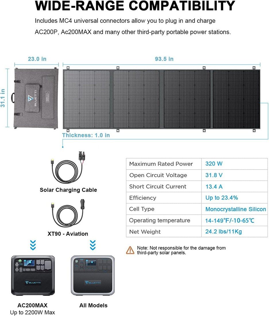 Сонячна батарея Bluetti MS320, 320W, (складна портативна панель для живлення генератора) — фото 6