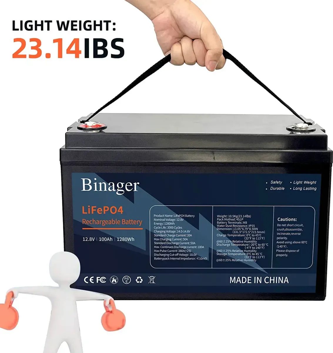 Акумулятор Binager LiFePO4 12,8V/100AH (1280W*h) (літій-залізо-фосфатний акумулятор для ДБЖ (UPS)) — фото 5